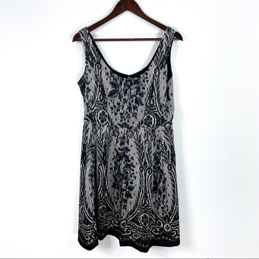 Nine West Lace Print Sleeves Midi Dress
